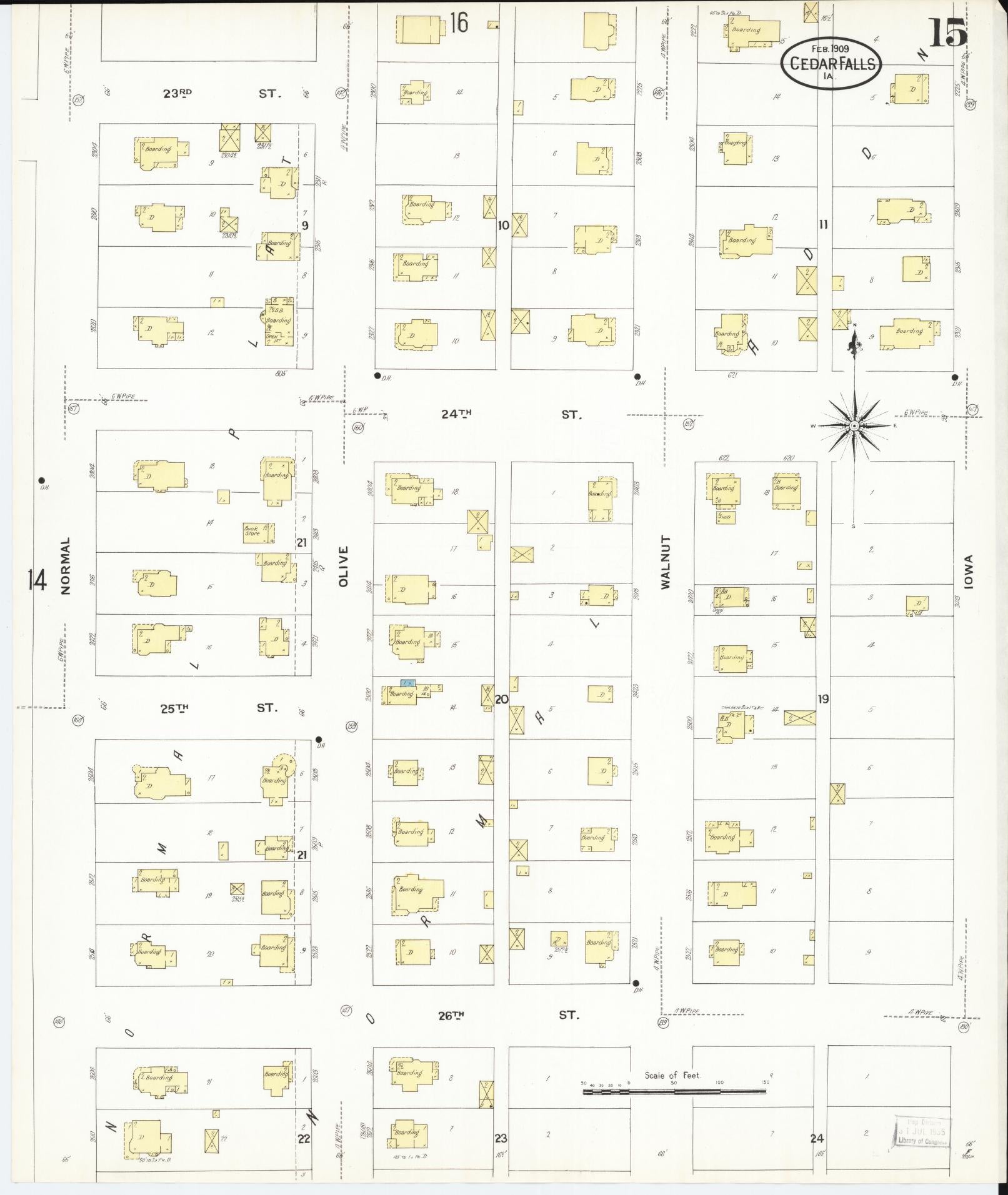 Sanborn Fire Insurance Map from Cedar Falls, Black Hawk County, Iowa (1909), Sheet #0015 - Historic Sanborn Fire Insurance Map Print, vintage old map wall art