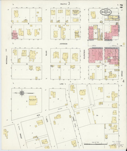 Sanborn Fire Insurance Map from Mineola, Wood County, Texas (1912), Sheet #0002 - Historic Sanborn Fire Insurance Map Print, vintage old map wall art, antique decor, genealogy gift, Texas Texas map