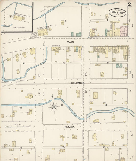 Sanborn Fire Insurance Map from Pomeroy, Garfield County, Washington (1888), Sheet #0002 - Historic Sanborn Fire Insurance Map Print, vintage old map wall art, antique decor, genealogy gift, Washington Washington map