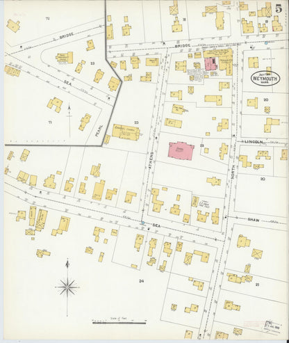 Sanborn Fire Insurance Map from Weymouth, Norfolk County, Massachusetts (1904), Sheet #0005 - Historic Sanborn Fire Insurance Map Print, vintage old map wall art, antique decor, genealogy gift, Massachusetts Massachusetts map