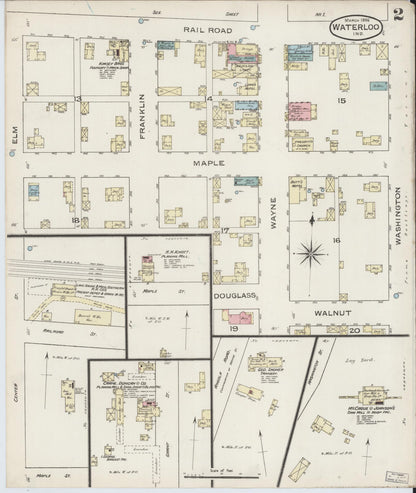 Sanborn Fire Insurance Map from Waterloo, De Kalb County, Indiana (1886), Sheet #0002 - Complete Map Set gallery image, historic Sanborn map, vintage wall art, Indiana Indiana