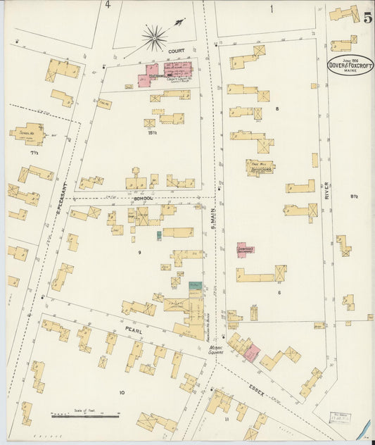 Sanborn Fire Insurance Map from Dover, Piscataguis County, Maine (1906), Sheet #0005 - Historic Sanborn Fire Insurance Map Print, vintage old map wall art, antique decor, genealogy gift, Maine Maine map