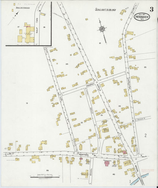 Sanborn Fire Insurance Map from Henniker, Merrimack County, New Hampshire (1917), Sheet #0003 - Historic Sanborn Fire Insurance Map Print, vintage old map wall art, antique decor, genealogy gift, New Hampshire New Hampshire map