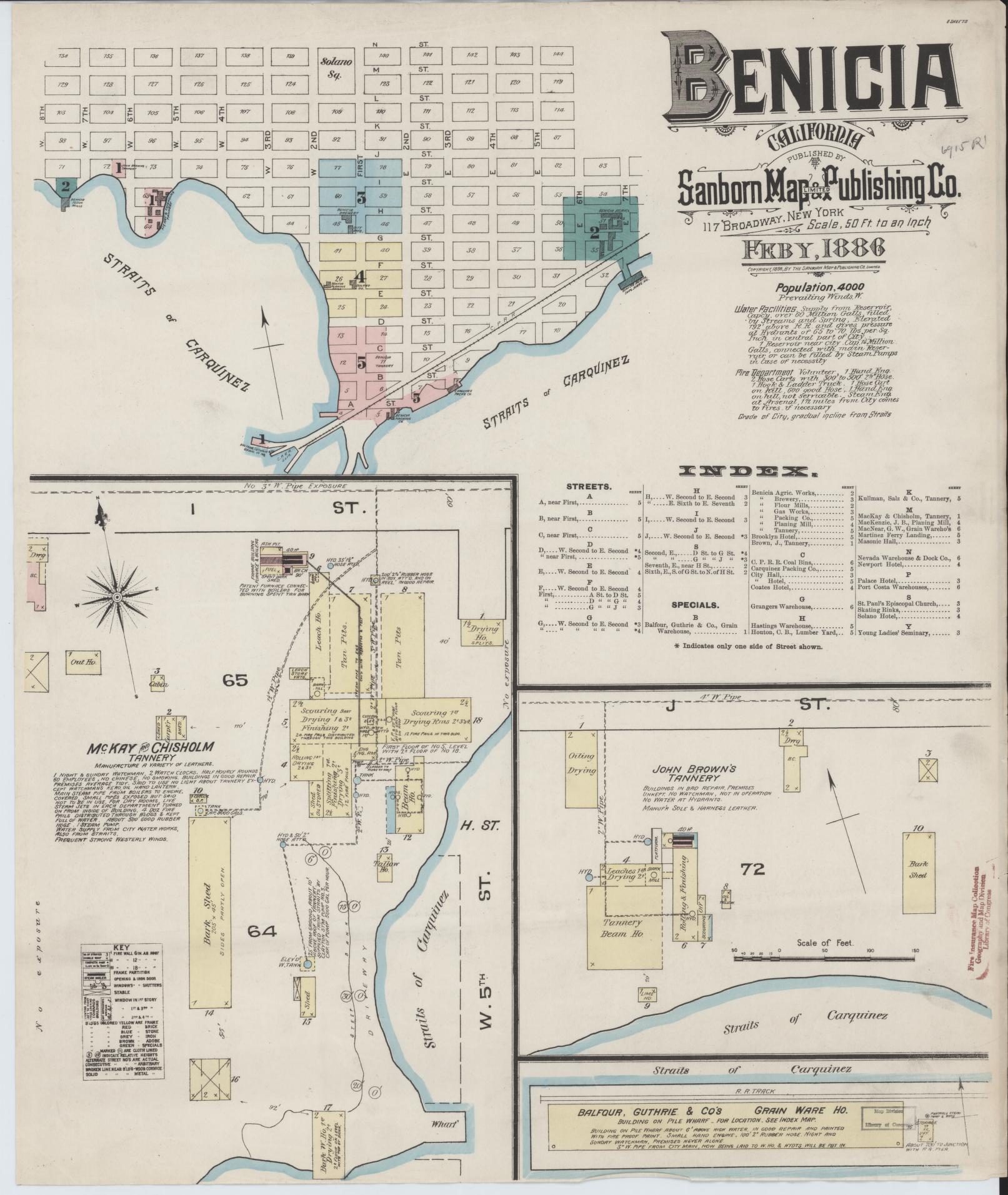 Sanborn Fire Insurance Map from Benicia, Solano County, California (1886), Sheet #0001 - Historic Sanborn Fire Insurance Map Print, vintage old map wall art, antique decor, genealogy gift, California California map
