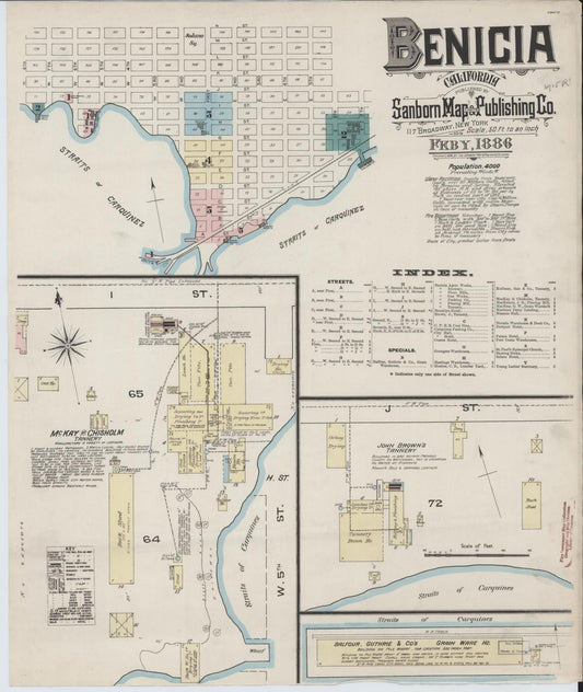 Sanborn Fire Insurance Map from Benicia, Solano County, California (1886), Sheet #0001 - Historic Sanborn Fire Insurance Map Print, vintage old map wall art, antique decor, genealogy gift, California California map