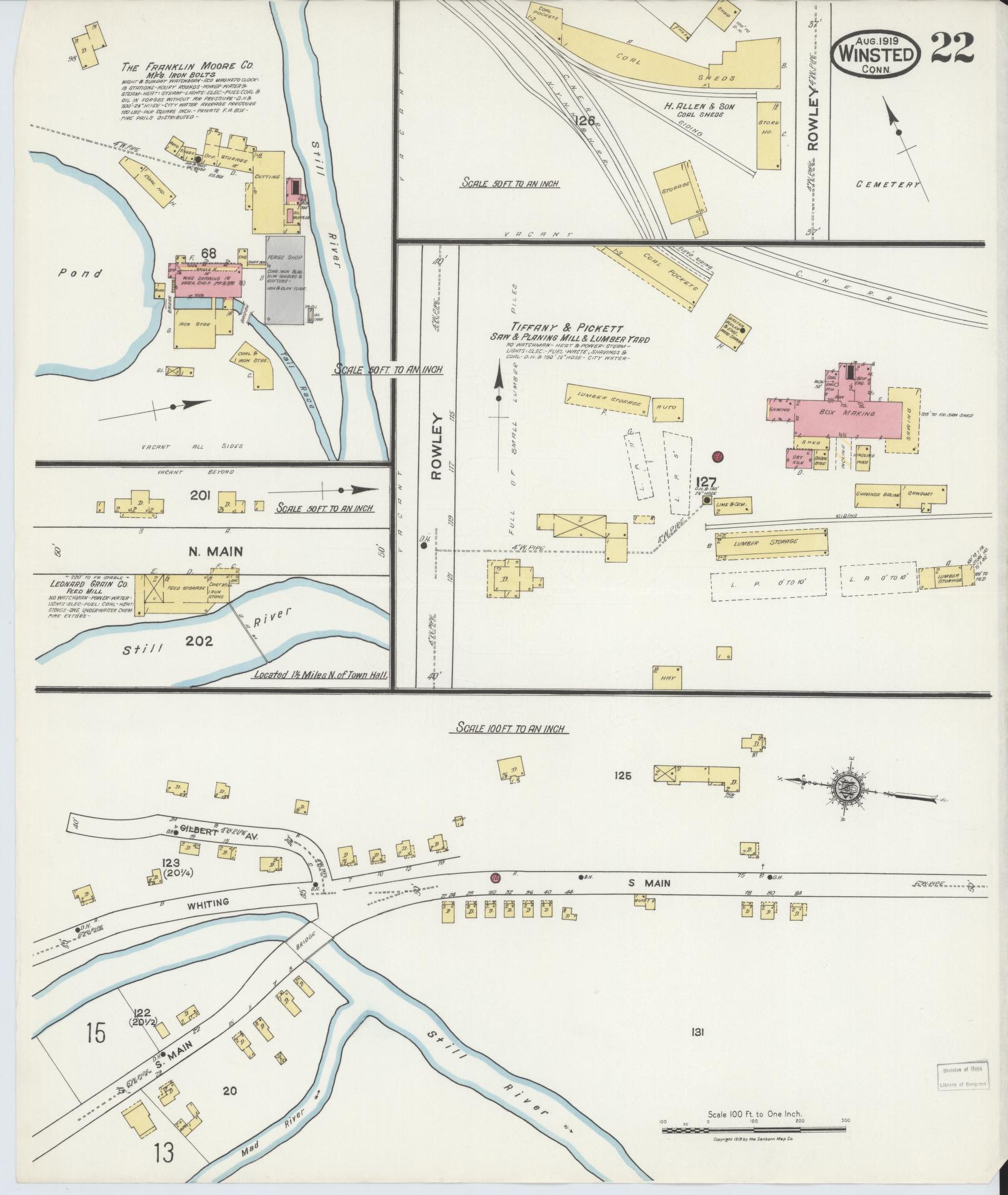 Sanborn Fire Insurance Map from Winsted, Litchfield County, Connecticut (1919), Sheet #0022 - Historic Sanborn Fire Insurance Map Print, vintage old map wall art, antique decor, genealogy gift, Connecticut Connecticut map