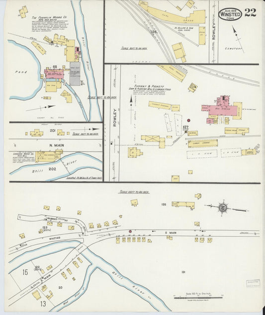 Sanborn Fire Insurance Map from Winsted, Litchfield County, Connecticut (1919), Sheet #0022 - Historic Sanborn Fire Insurance Map Print, vintage old map wall art, antique decor, genealogy gift, Connecticut Connecticut map