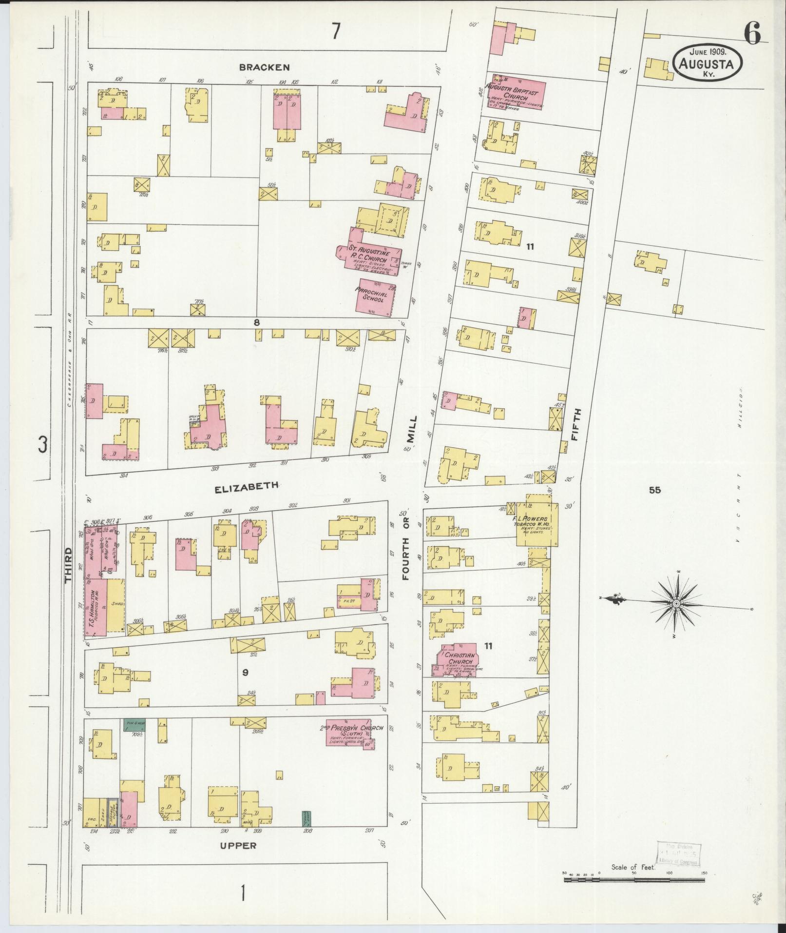 Sanborn Fire Insurance Map from Augusta, Bracken County, Kentucky (1909), Sheet #0006 - Historic Sanborn Fire Insurance Map Print, vintage old map wall art, antique decor, genealogy gift, Kentucky Kentucky map
