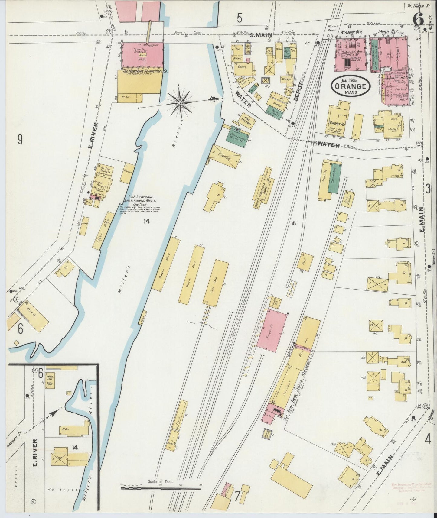 Sanborn Fire Insurance Map from Orange, Franklin County, Massachusetts (1905), Sheet #0006 - Complete Map Set gallery image, historic Sanborn map, vintage wall art, Massachusetts Massachusetts