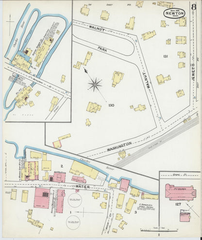 Sanborn Fire Insurance Map from Newton, Middlesex County, Massachusetts (1892), Sheet #0008 - Historic Sanborn Fire Insurance Map Print, vintage old map wall art, antique decor, genealogy gift, Massachusetts Massachusetts map