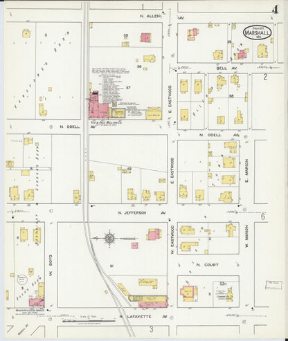 Sanborn Fire Insurance Map from Marshall, Saline County, Missouri (1917), Sheet #0004 - Historic Sanborn Fire Insurance Map Print, vintage old map wall art, antique decor, genealogy gift, Missouri Missouri map