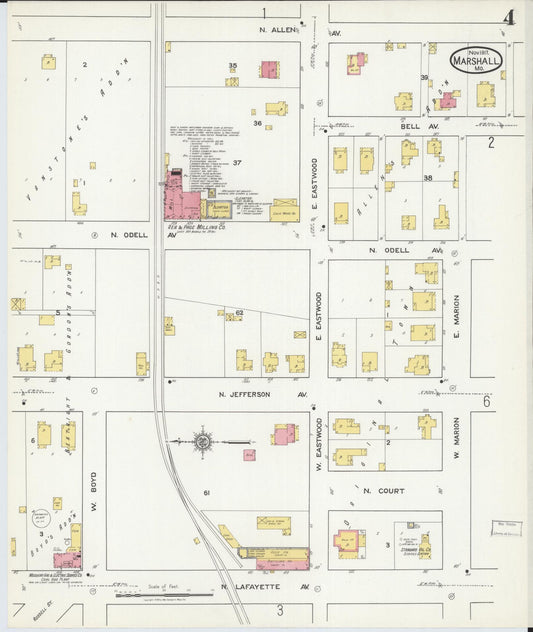 Sanborn Fire Insurance Map from Marshall, Saline County, Missouri (1917), Sheet #0004 - Historic Sanborn Fire Insurance Map Print, vintage old map wall art, antique decor, genealogy gift, Missouri Missouri map
