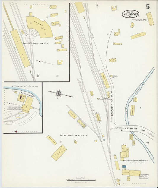 Sanborn Fire Insurance Map from Millinocket, Penobscot County, Maine (1916), Sheet #0005 - Historic Sanborn Fire Insurance Map Print, vintage old map wall art, antique decor, genealogy gift, Maine Maine map