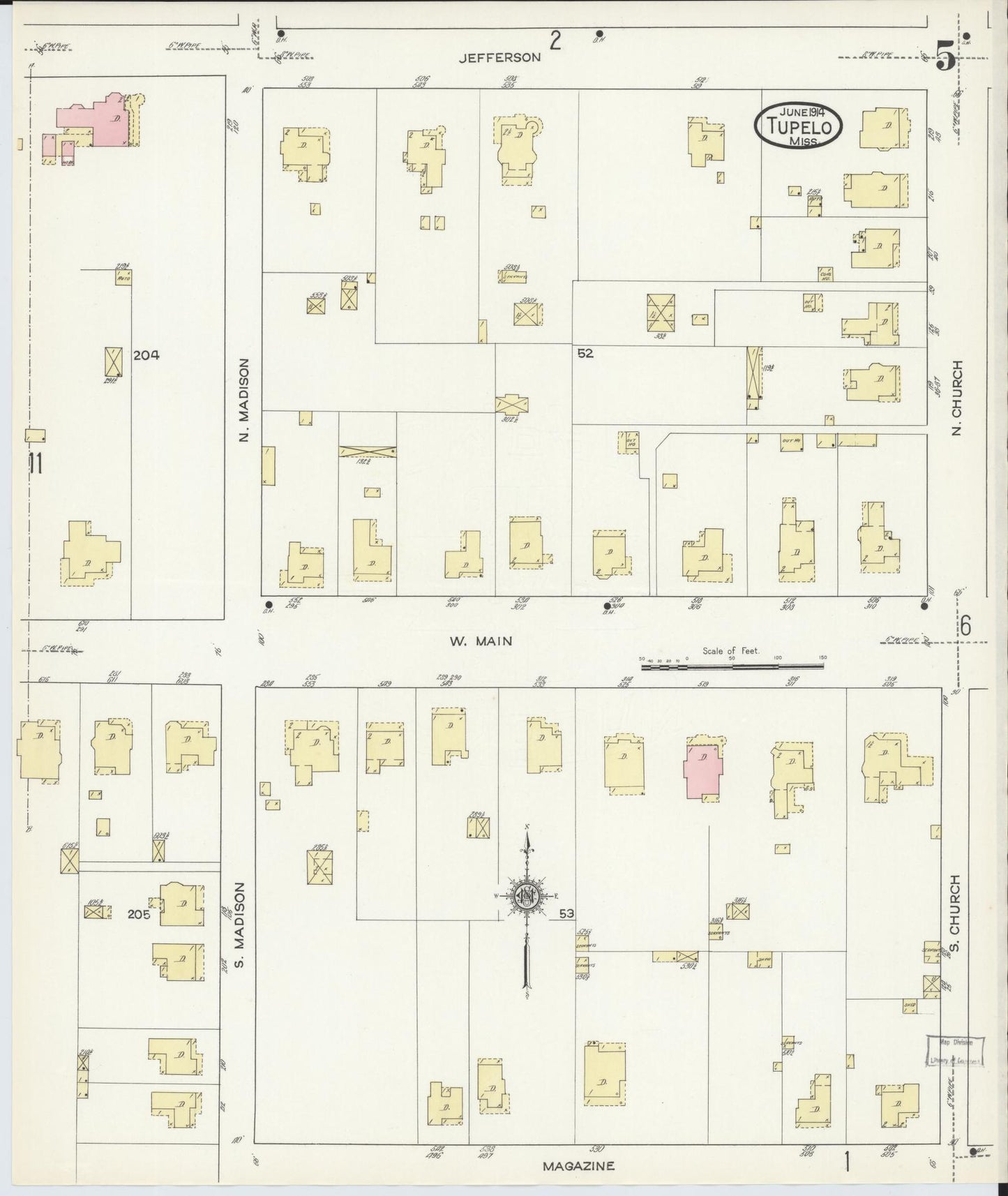 Sanborn Fire Insurance Map from Tupelo, Lee County, Mississippi (1914), Sheet #0005 - Complete Map Set gallery image, historic Sanborn map, vintage wall art, Mississippi Mississippi