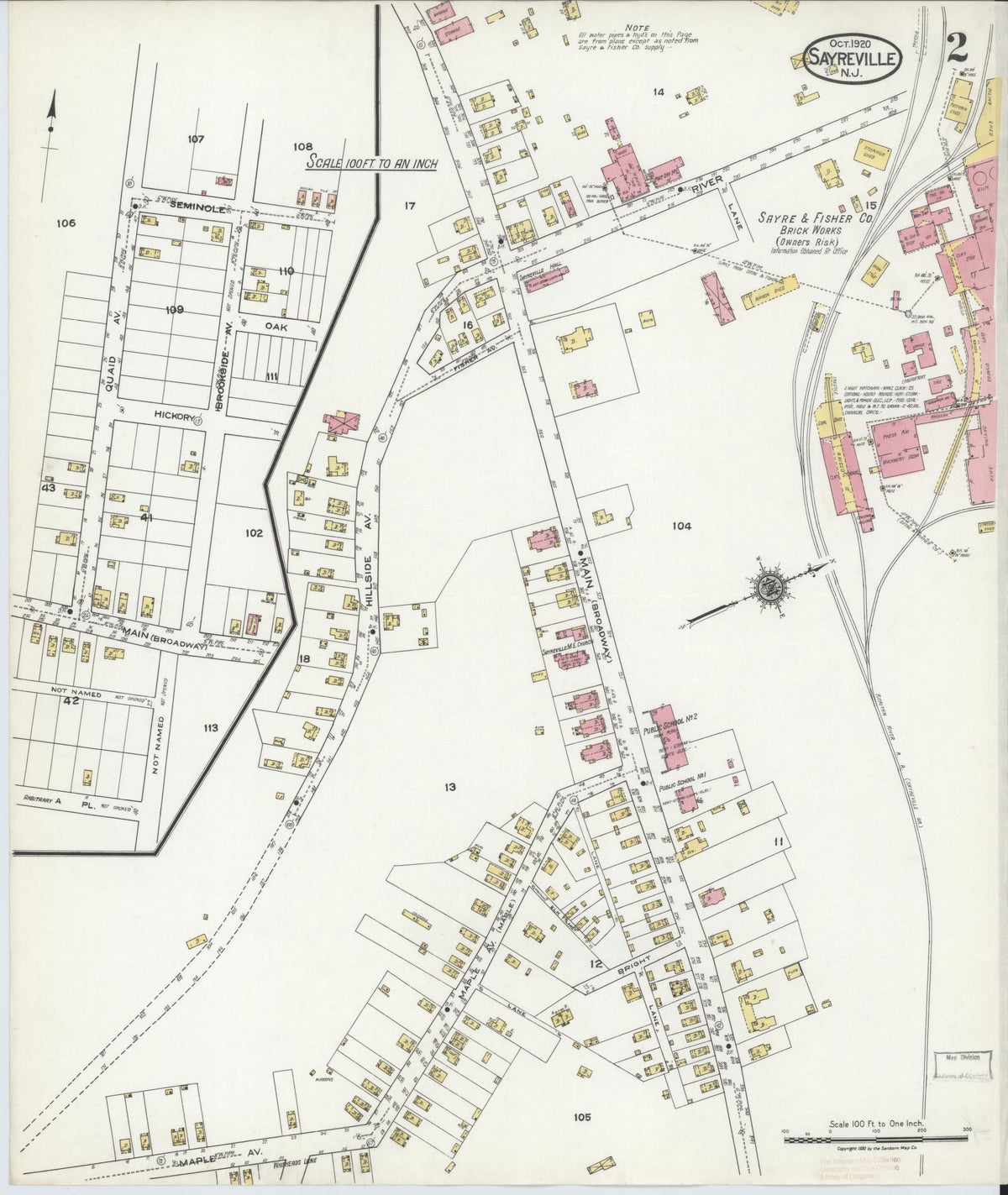 Sanborn Fire Insurance Map from Sayreville, Middlesex County, New Jersey (1920), Sheet #0002 - Historic Sanborn Fire Insurance Map Print, vintage old map wall art, antique decor, genealogy gift, New Jersey New Jersey map