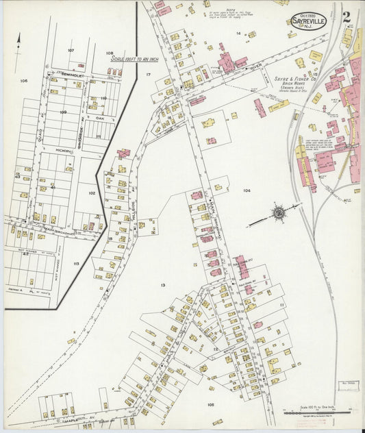Sanborn Fire Insurance Map from Sayreville, Middlesex County, New Jersey (1920), Sheet #0002 - Historic Sanborn Fire Insurance Map Print, vintage old map wall art, antique decor, genealogy gift, New Jersey New Jersey map