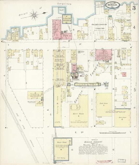 Sanborn Fire Insurance Map from Benicia, Solano County, California (1899), Sheet #0003 - Historic Sanborn Fire Insurance Map Print, vintage old map wall art, antique decor, genealogy gift, California California map