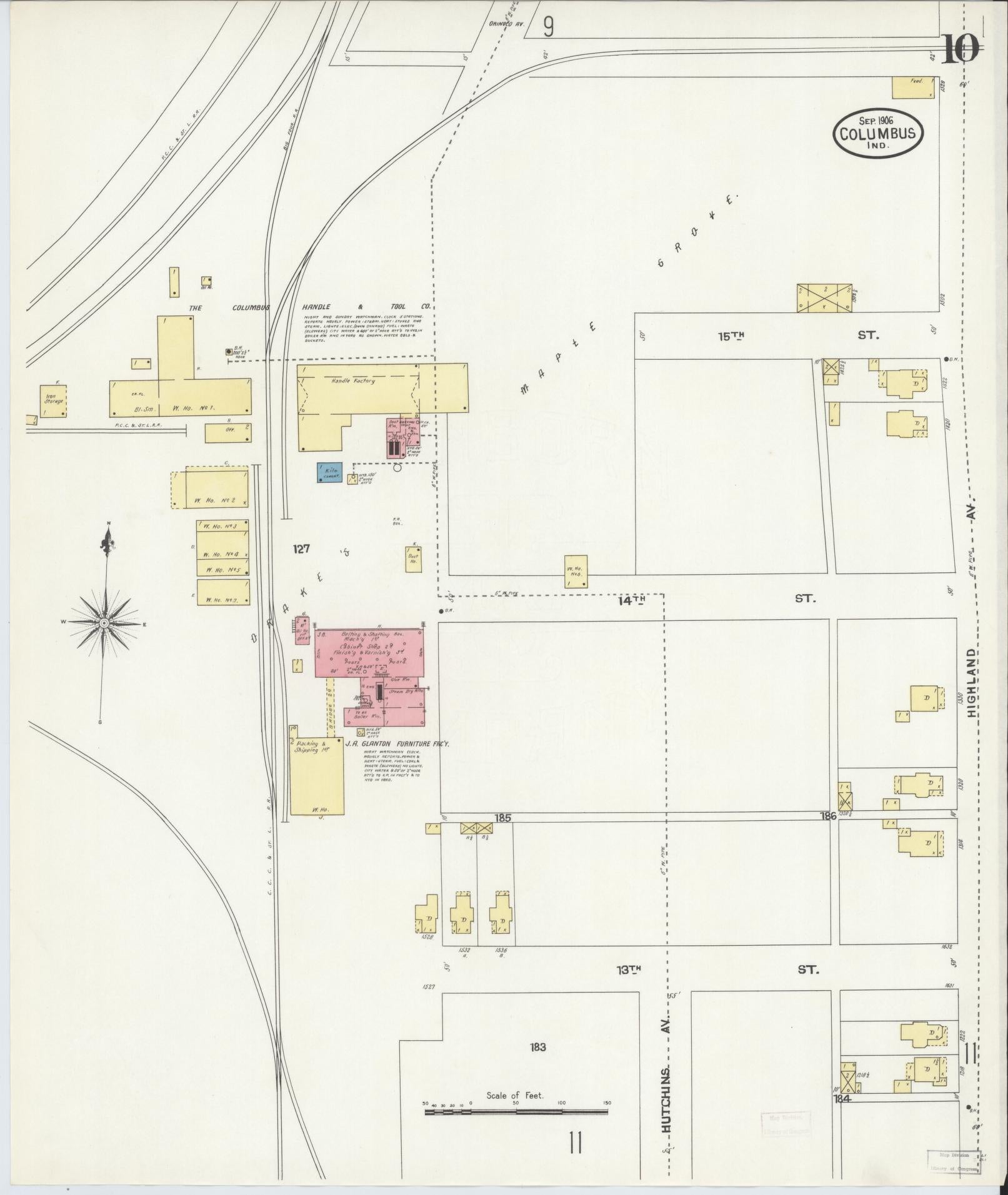 Sanborn Fire Insurance Map from Columbus, Bartholomew County, Indiana (1906), Sheet #0010 - Historic Sanborn Fire Insurance Map Print, vintage old map wall art, antique decor, genealogy gift, Indiana Indiana map