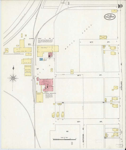 Sanborn Fire Insurance Map from Columbus, Bartholomew County, Indiana (1906), Sheet #0010 - Historic Sanborn Fire Insurance Map Print, vintage old map wall art, antique decor, genealogy gift, Indiana Indiana map