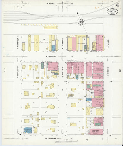 Sanborn Fire Insurance Map from Vinita, Craig County, Oklahoma (1908), Sheet #0004 - Complete Map Set gallery image, historic Sanborn map, vintage wall art, Oklahoma Oklahoma