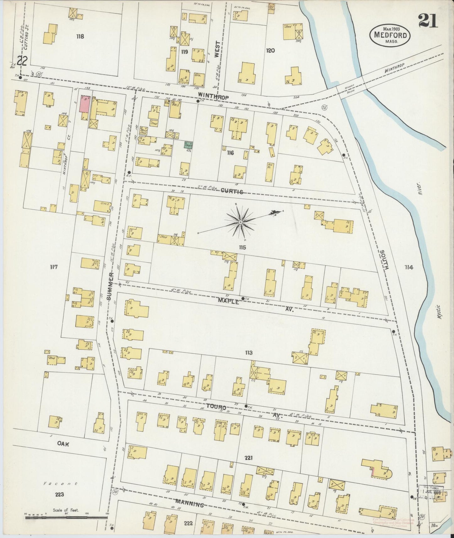 Sanborn Fire Insurance Map from Medford, Middlesex County, Massachusetts (1903), Sheet #0021 - Historic Sanborn Fire Insurance Map Print, vintage old map wall art, antique decor, genealogy gift, Massachusetts Massachusetts map