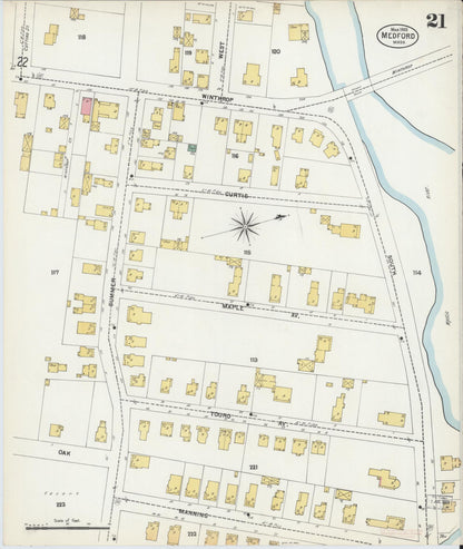 Sanborn Fire Insurance Map from Medford, Middlesex County, Massachusetts (1903), Sheet #0021 - Historic Sanborn Fire Insurance Map Print, vintage old map wall art, antique decor, genealogy gift, Massachusetts Massachusetts map