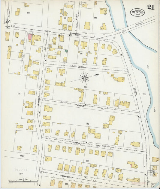 Sanborn Fire Insurance Map from Medford, Middlesex County, Massachusetts (1903), Sheet #0021 - Historic Sanborn Fire Insurance Map Print, vintage old map wall art, antique decor, genealogy gift, Massachusetts Massachusetts map