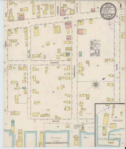 Sanborn Fire Insurance Map from Winterport, Waldo County, Maine (1895), Sheet #0001 - Complete Map Set gallery image, historic Sanborn map, vintage wall art, Maine Maine