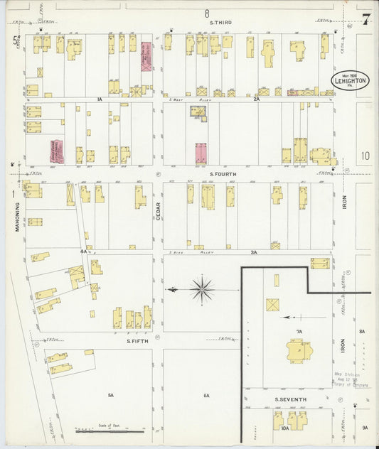 Sanborn Fire Insurance Map from Lehighton, Carbon County, Pennsylvania (1908), Sheet #0007 - Historic Sanborn Fire Insurance Map Print, vintage old map wall art, antique decor, genealogy gift, Pennsylvania Pennsylvania map