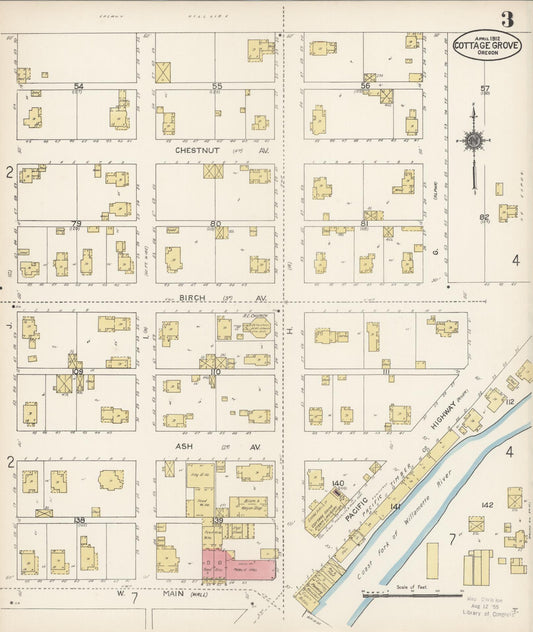 Sanborn Fire Insurance Map from Cottage Grove, Lane County, Oregon (1912), Sheet #0003 - Historic Sanborn Fire Insurance Map Print, vintage old map wall art, antique decor, genealogy gift, Oregon Oregon map