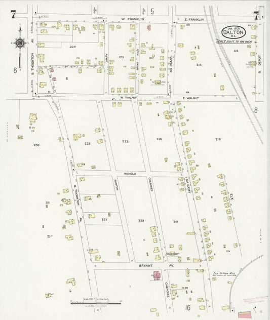 Sanborn Fire Insurance Map from Dalton, Whitfield County, Georgia (1925), Sheet #0007 - Historic Sanborn Fire Insurance Map Print, vintage old map wall art, antique decor, genealogy gift, Georgia Georgia map