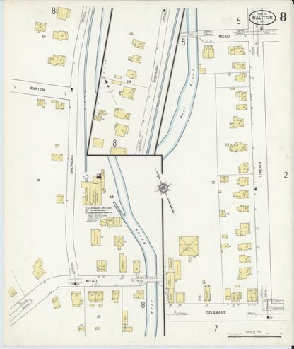 Sanborn Fire Insurance Map from Walton, Delaware County, New York (1911), Sheet #0008 - Complete Map Set gallery image, historic Sanborn map, vintage wall art, Walton Delaware