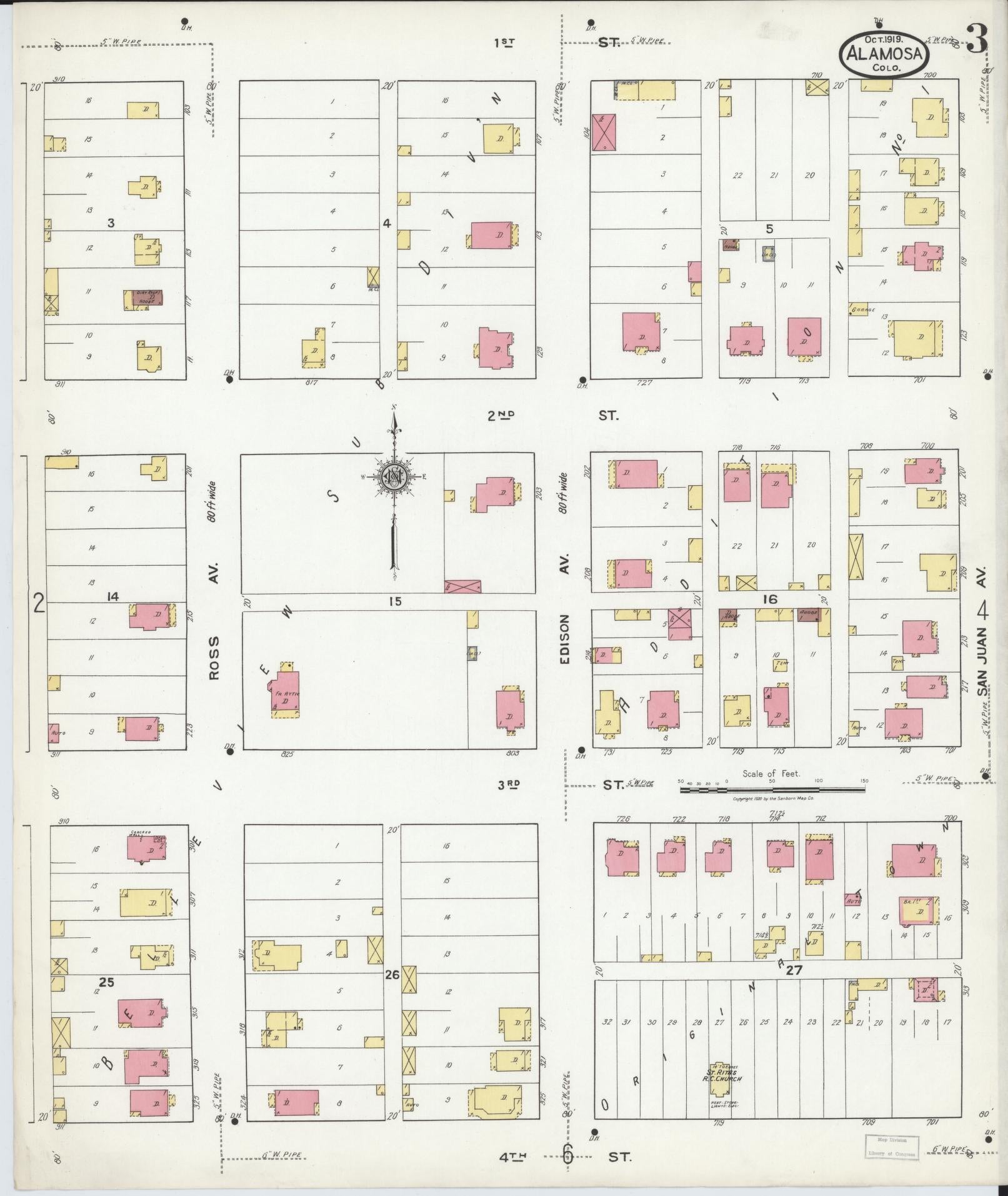 Sanborn Fire Insurance Map from Alamosa, Alamosa County, Colorado (1919), Sheet #0003 - Complete Map Set gallery image, historic Sanborn map, vintage wall art, Colorado Colorado
