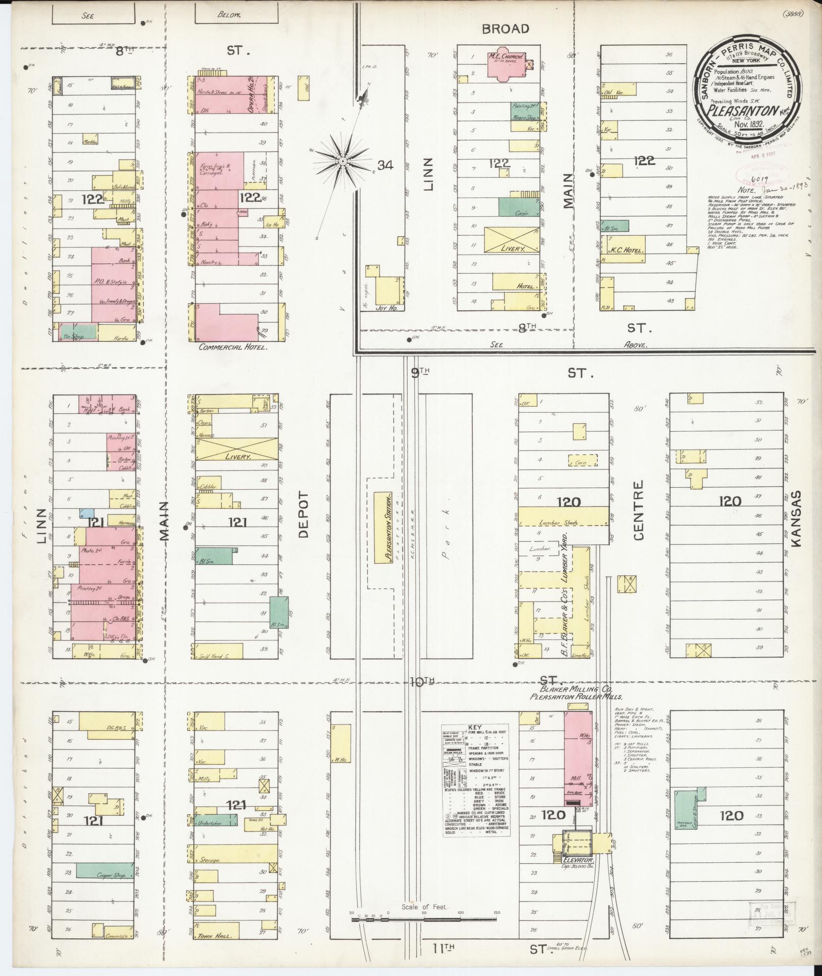 Sanborn Fire Insurance Map from Pleasanton, Linn County, Kansas (1892), Sheet #0001 - Historic Sanborn Fire Insurance Map Print, vintage old map wall art, antique decor, genealogy gift, Kansas Kansas map