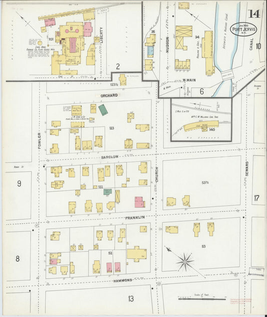 Sanborn Fire Insurance Map from Port Jervis, Orange County, New York (1900), Sheet #0014 - Historic Sanborn Fire Insurance Map Print, vintage old map wall art, antique decor, genealogy gift, New York New York map