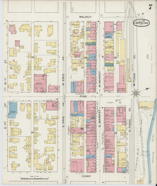 Sanborn Fire Insurance Map from Corning, Steuben County, New York (1893), Sheet #0007 - Historic Sanborn Fire Insurance Map Print, vintage old map wall art, antique decor, genealogy gift, New York New York map