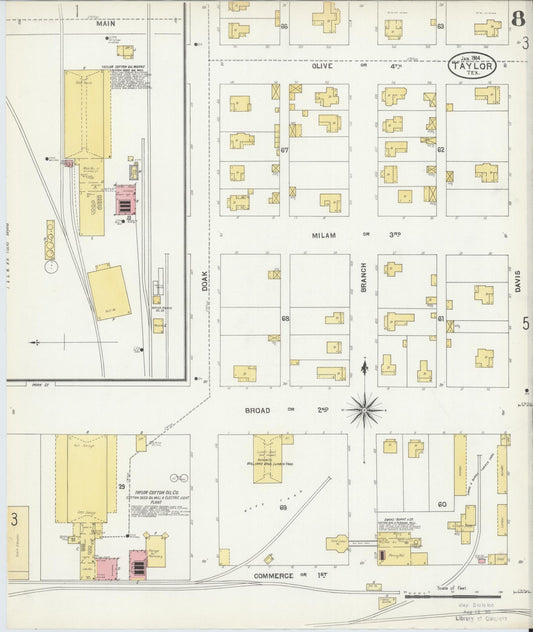 Sanborn Fire Insurance Map from Taylor, Williamson County, Texas (1904), Sheet #0008 - Historic Sanborn Fire Insurance Map Print, vintage old map wall art, antique decor, genealogy gift, Texas Texas map