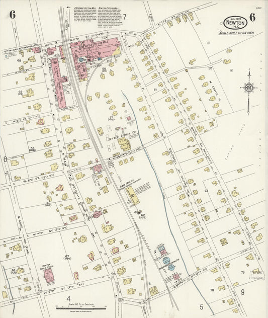 Sanborn Fire Insurance Map from Newton, Catawba County, North Carolina (1924), Sheet #0006 - Historic Sanborn Fire Insurance Map Print, vintage old map wall art, antique decor, genealogy gift, North Carolina North Carolina map