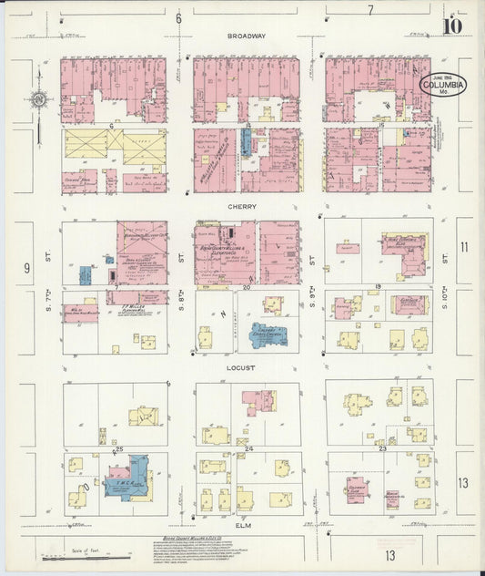 Sanborn Fire Insurance Map from Columbia, Boone County, Missouri (1914), Sheet #0010 - Historic Sanborn Fire Insurance Map Print, vintage old map wall art, antique decor, genealogy gift, Missouri Missouri map