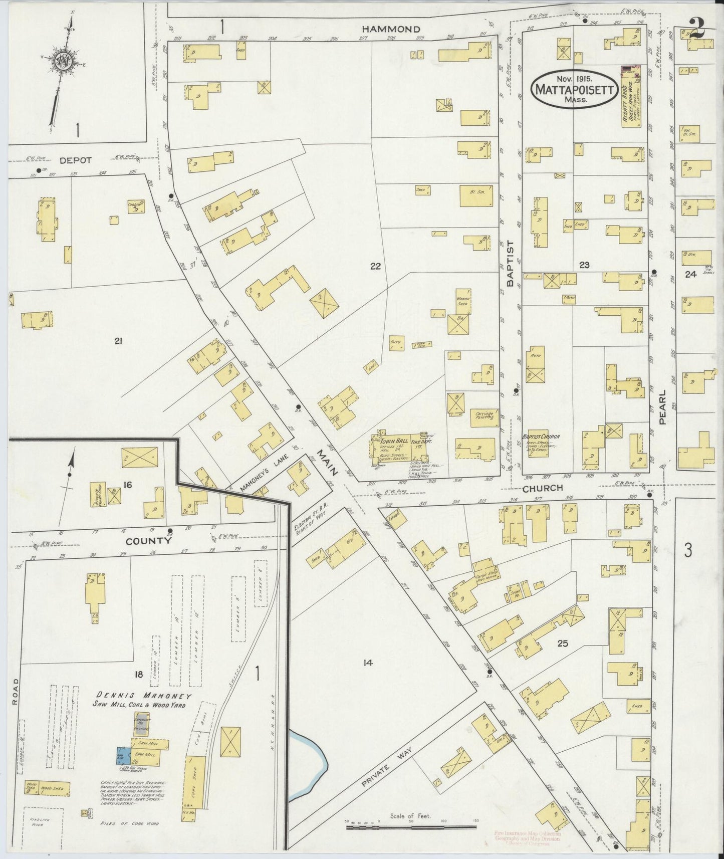Sanborn Fire Insurance Map from Mattapoisett, Plymouth County, Massachusetts (1915), Sheet #0002 - Historic Sanborn Fire Insurance Map Print, vintage old map wall art, antique decor, genealogy gift, Massachusetts Massachusetts map