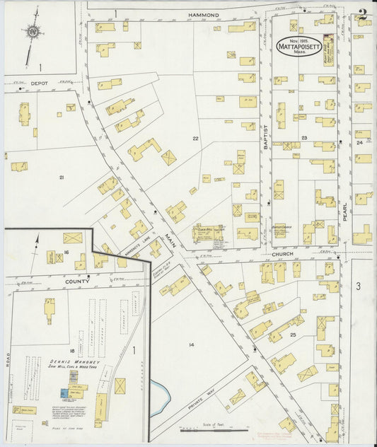 Sanborn Fire Insurance Map from Mattapoisett, Plymouth County, Massachusetts (1915), Sheet #0002 - Historic Sanborn Fire Insurance Map Print, vintage old map wall art, antique decor, genealogy gift, Massachusetts Massachusetts map