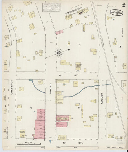 Sanborn Fire Insurance Map from Gadsden, Etowah County, Alabama (1885), Sheet #0002 - Complete Map Set gallery image, historic Sanborn map, vintage wall art, Alabama Alabama