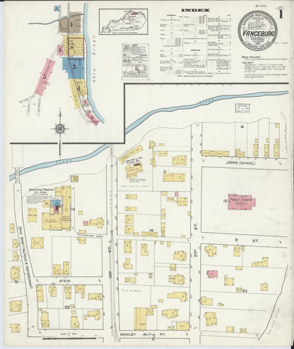 Sanborn Fire Insurance Map from Vanceburg, Lewis County, Kentucky (1916), Sheet #0001 - Complete Map Set gallery image, historic Sanborn map, vintage wall art, Kentucky Kentucky