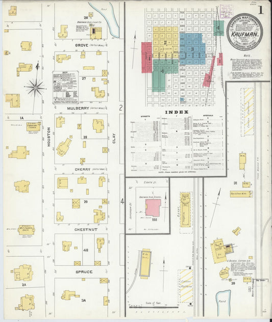 Sanborn Fire Insurance Map from Kaufman, Kaufman County, Texas (1905), Sheet #0001 - Historic Sanborn Fire Insurance Map Print, vintage old map wall art, antique decor, genealogy gift, Texas Texas map