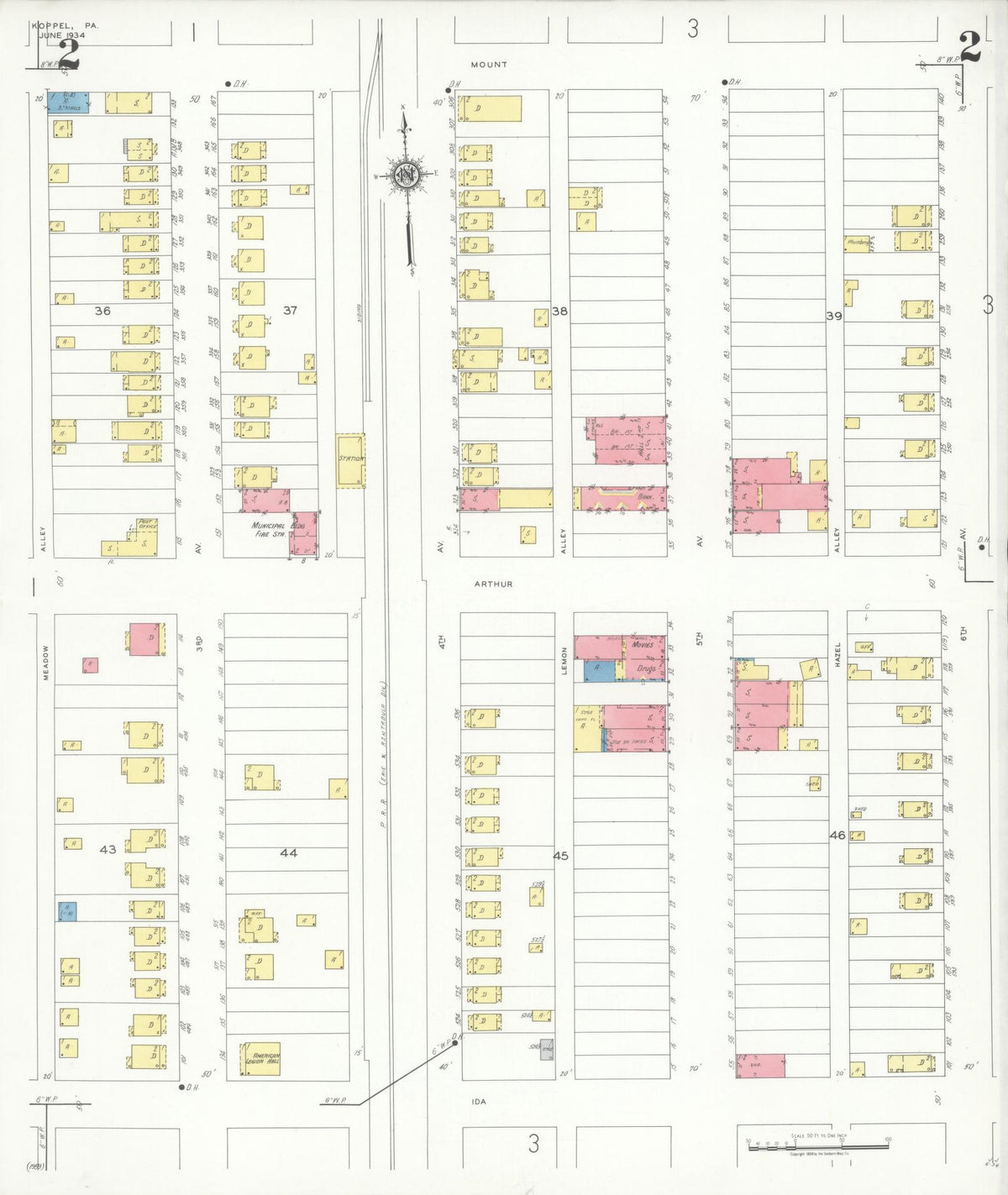 Sanborn Fire Insurance Map from Koppel, Beaver County, Pennsylvania (1934), Sheet #0002 - Historic Sanborn Fire Insurance Map Print, vintage old map wall art, antique decor, genealogy gift, Pennsylvania Pennsylvania map