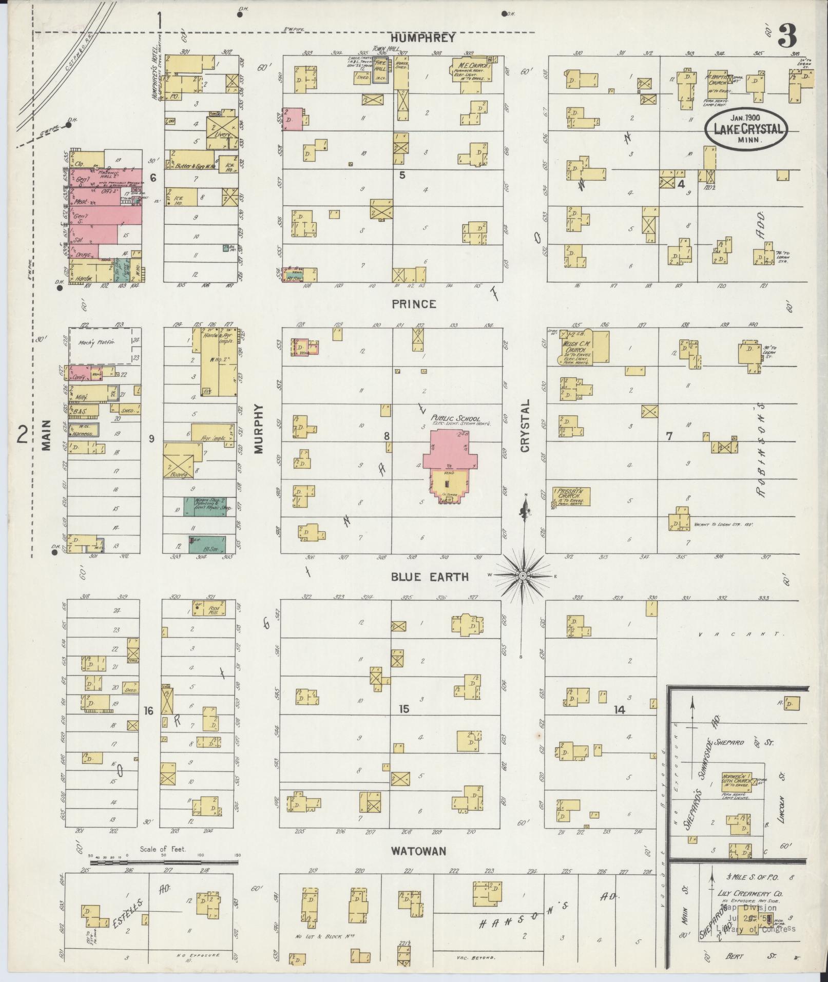 Sanborn Fire Insurance Map from Lake Crystal, Blue Earth County, Minnesota (1900), Sheet #0003 - Complete Map Set gallery image, historic Sanborn map, vintage wall art, Minnesota Minnesota