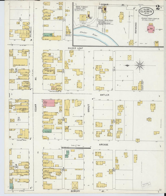Sanborn Fire Insurance Map from Gladwin, Gladwin County, Michigan (1898), Sheet #0002 - Historic Sanborn Fire Insurance Map Print, vintage old map wall art, antique decor, genealogy gift, Michigan Michigan map
