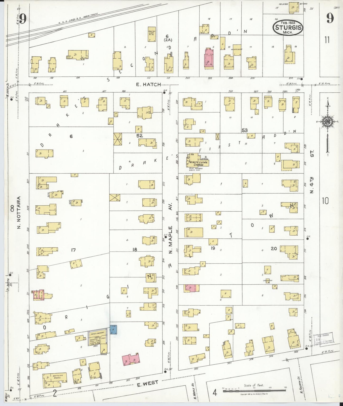 Sanborn Fire Insurance Map from Sturgis, Saint Joseph County, Michigan (1923), Sheet #0009 - Historic Sanborn Fire Insurance Map Print, vintage old map wall art, antique decor, genealogy gift, Michigan Michigan map