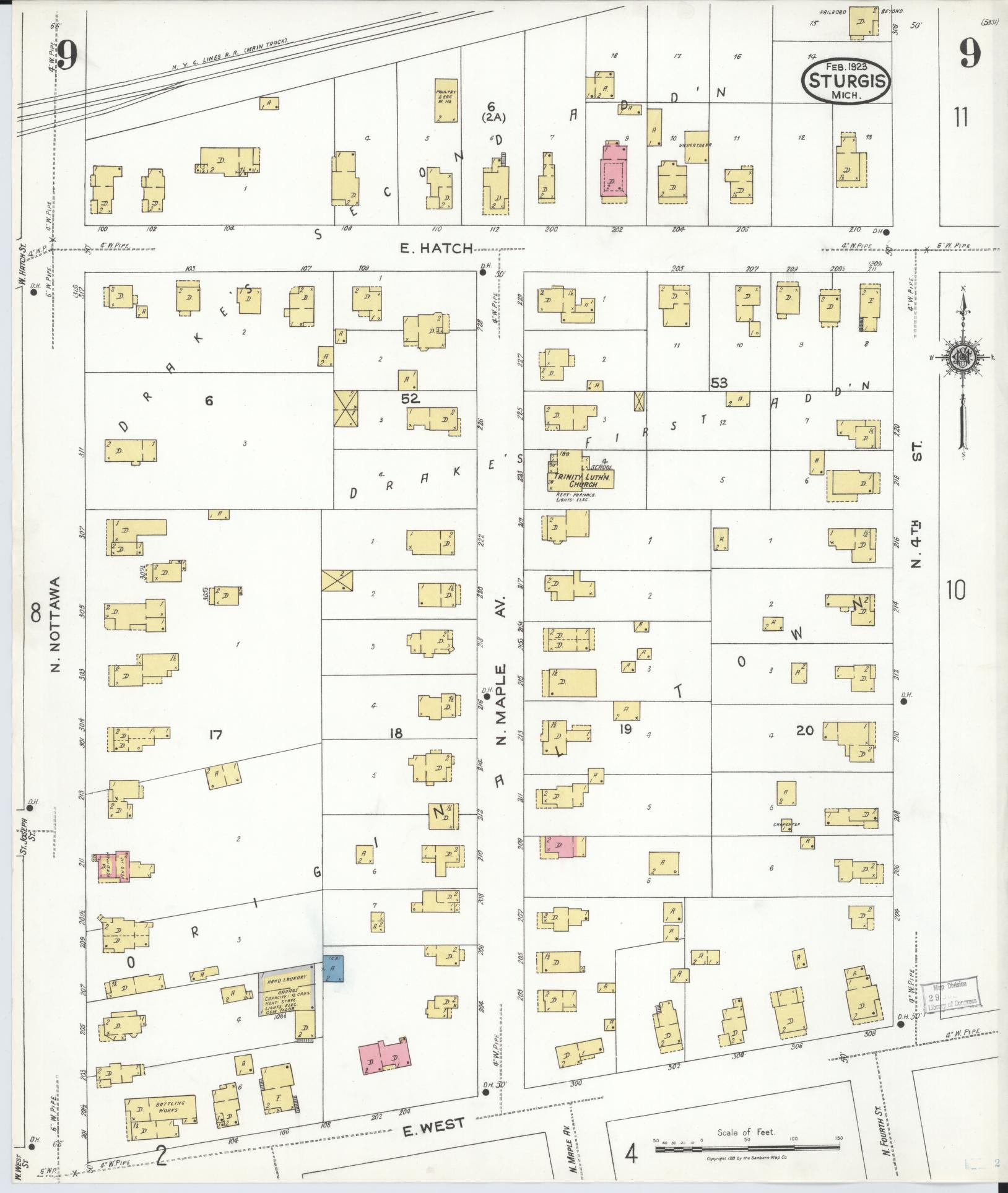 Sanborn Fire Insurance Map from Sturgis, Saint Joseph County, Michigan (1923), Sheet #0009 - Historic Sanborn Fire Insurance Map Print, vintage old map wall art, antique decor, genealogy gift, Michigan Michigan map