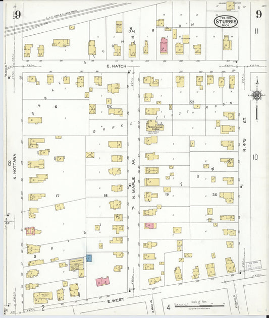 Sanborn Fire Insurance Map from Sturgis, Saint Joseph County, Michigan (1923), Sheet #0009 - Historic Sanborn Fire Insurance Map Print, vintage old map wall art, antique decor, genealogy gift, Michigan Michigan map